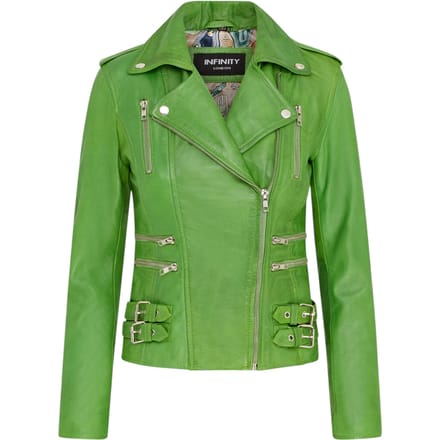 Dames leren appelgroene Brando bikerjack - Loddon