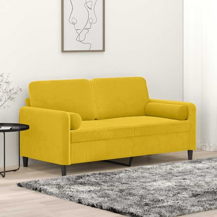 vidaXL - Tweezitsbank - met - sierkussens - 140 - cm - fluweel - geel