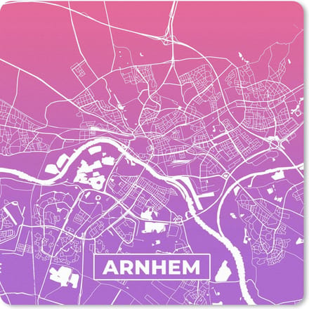 Muismat 20x20 cm - Mousepad Stadskaart - Arnhem - Paars - Roze - Muismatten