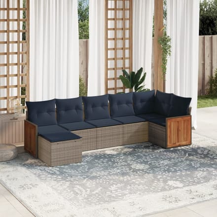 vidaXL - 7-delige - tuinbankset - met - kussens, - grijs - polyrotan