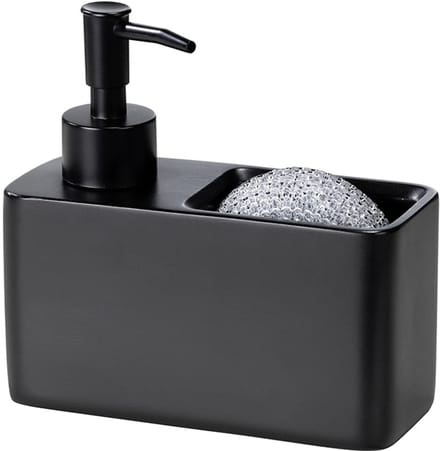 Wenko Zwarte zeepdispenser met sponshouder - 150 ml