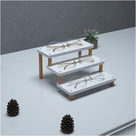 Brillen Displayhouder - Zonnebril Organizer - Glazen Presenteren - Houten Structuur - 5 Lagen - Wit
