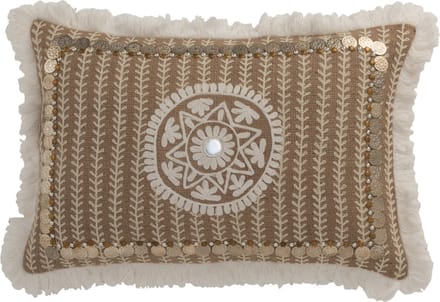 J-Line kussen Rechthoekig Patroon - jute - naturel/beige