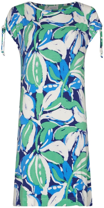 Pastunette - Jurk - Aqua Flora - EcoVero Viscose - Korte mouw - Blauw/Groen/Wit - Maat 42