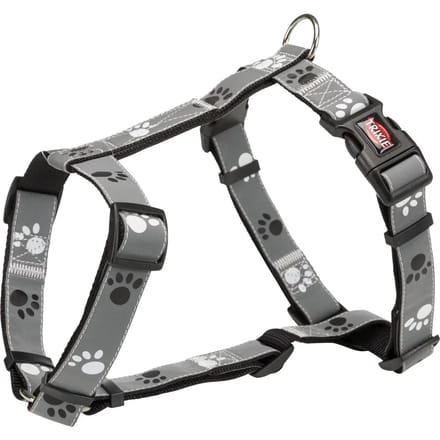 Trixie Zilver Reflect H-harness M-L: 50-75 cm/25 mm black/silver Grijs