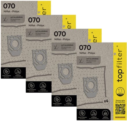 Set van 4 pakken van 4 stofzuigerzakken 64070 Philips TopFilter Premium