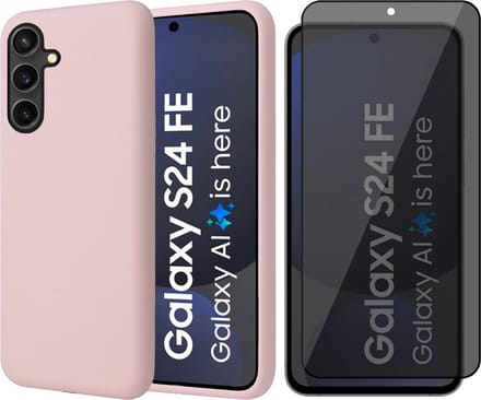Hoesje geschikt voor Samsung Galaxy S24 FE - Privacy Screenprotector Volledig Dekkend Glas - Mat Back Case Roze
