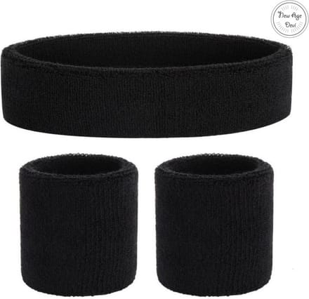 Finnacle - "3-Pack Zwarte Zweetbandjes voor Hoofd en Polsen -