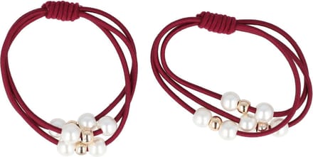 Haarsoires Haarelastieken – Glans Parelkralen - Rood Wit Goud - Set van 2