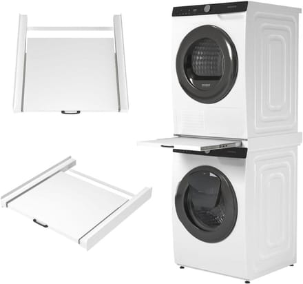 Tussenstuk Wasmachine Droger - Stapelkit XL - Ruimte Besparen - Uitschuifbaar Plateau - 62 cm Diep - Wit