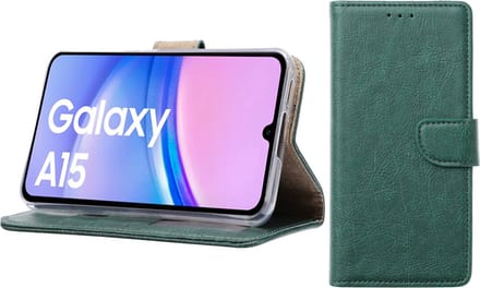 Bixb Hoesje Geschikt voor Samsung Galaxy A15 – portemonnee bookcase met pasjeshouder - Groen