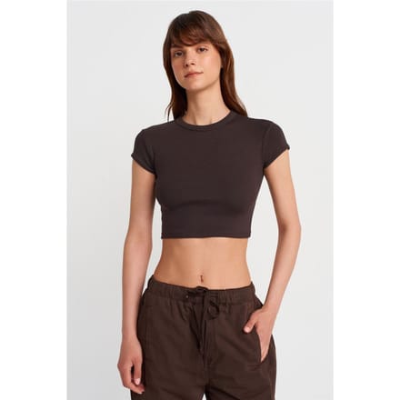 Dames Slim Fit Crop Crew Neck T-Shirt