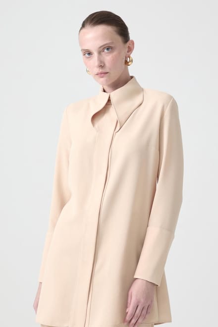 Touché Privé - Crêpe blouse met pailletten - Beige - Dames