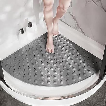 Douchemat Hoekmodel - Anti-slip Mat - Veilig Douchen - Sterke Zuignappen - 80x80cm - Grijs
