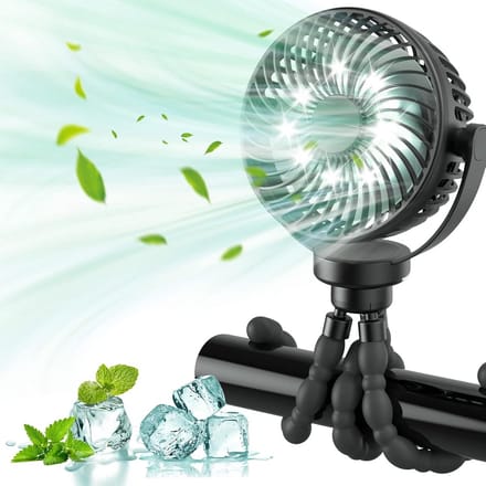 Draagbare Oplaadbare Kinderwagen Ventilator met 3 Snelheden en Flexibel Statief | 360° Draaibaar