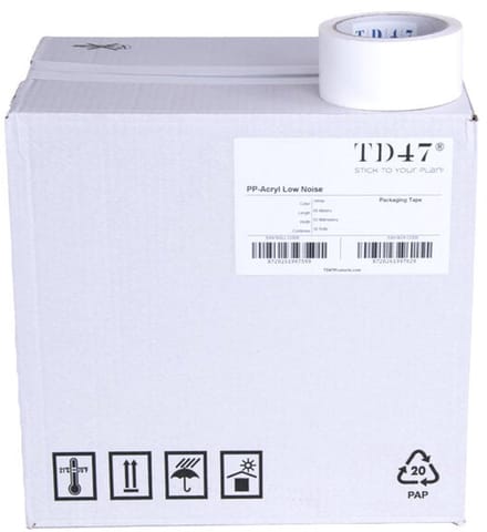 TD47 Verpakkingstape PP low noise 50mm x 66m Wit (Doos 36 Rollen)