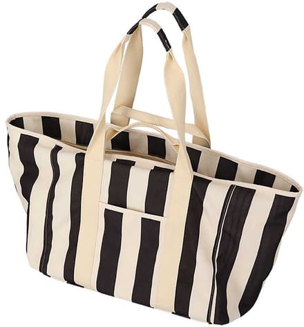 Zwart Witte Strandtas XL met Rits – Grote Canvas Shopper Dames – Gestreepte Beach Bag – Weekendtas