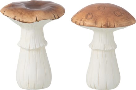 J-Line decoratie Paddenstoel - porselein - wit/bruin - large - 2 stuks