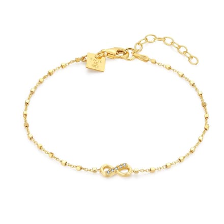 Twice As Nice Armband in 18kt verguld zilver, infinity, steentjes 16cm+3cm