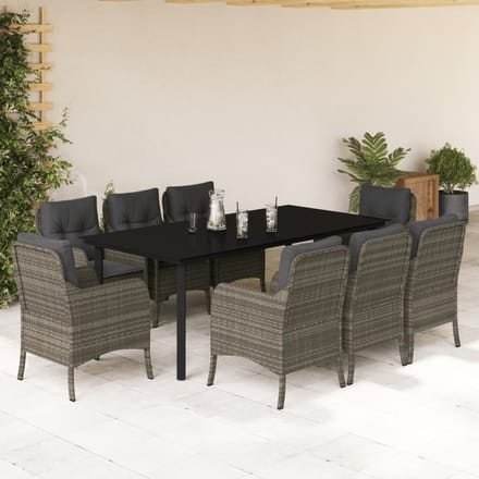 vidaXL - 9-delige - Tuinset - met - kussens - poly - rattan - grijs