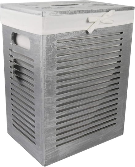Moderne Wasmand IJsgrijs van MDF met Deksel en Handgrepen - 35x25x46 cm