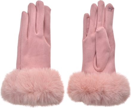 Clayre & Eef Handschoenen met imitatiebont 9x24 cm Roze Polyester