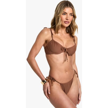 boohoo Dames Hamsa-hand charme trim tie side bikini-broekjes | Dark Brown | Maat: 34