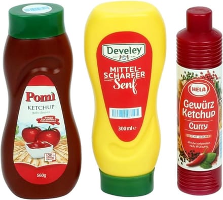 Tanner speelgoed sauzen set ketchup mosterd mayonaise flessen 3 stuks.