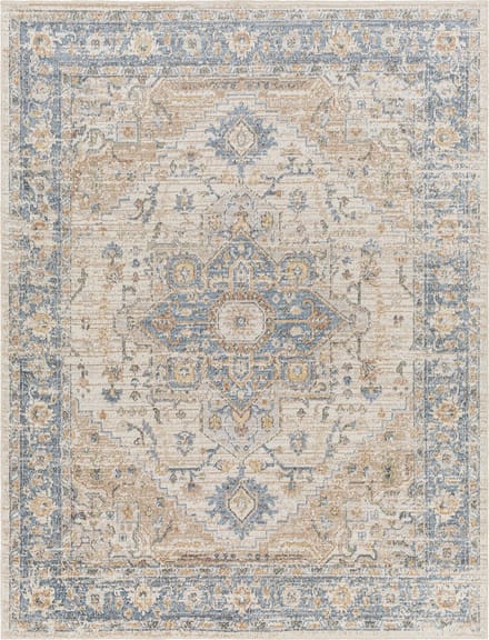 SURYA River vloerkleed wasbaar oosters vintage licht bruin blauw