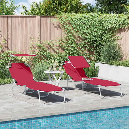 vidaXL Ligstoel 2 pcs Rood 58 x 188 x 77cm Polyester
