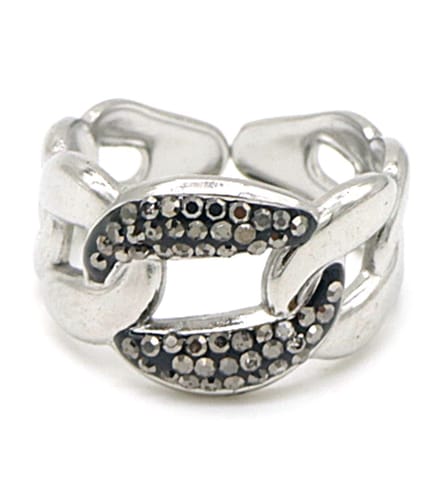 Ring Schakels en Steentjes - RVS - One Size - Zilverkleurig