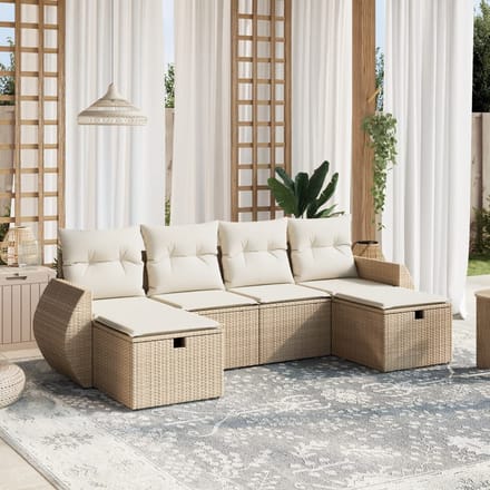 vidaXL - 6-delige - Loungeset - met - kussens - poly - rattan - beige