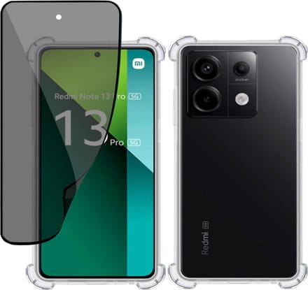 Hoesje + Privé Screenprotector geschikt voor Xiaomi Redmi Note 13 Pro / POCO M6 Pro – Privacy Folie- Case Transparant