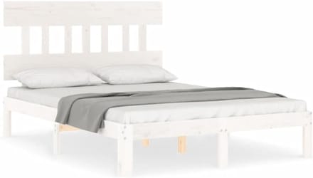 Massief Houten Bed - Grenen Bedframe - Slaapkamer Inrichten - Met Multiplex Latten - 120x200 cm - Wit