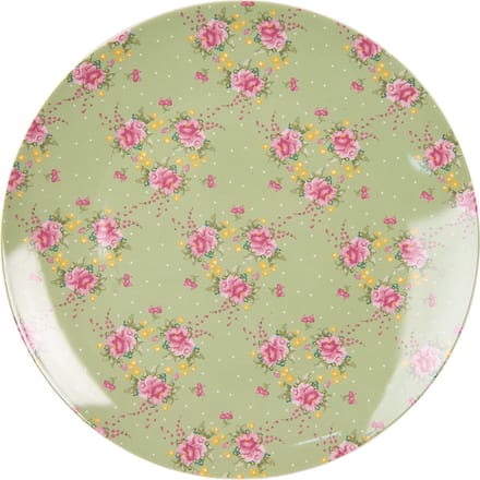 Clayre & Eef Dinerbord Ø 26 cm Groen Beige Porselein Bloemen