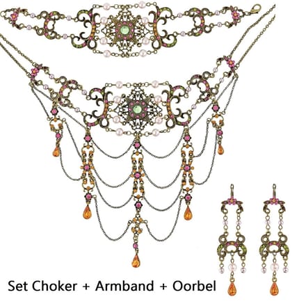 Behave - Set choker armband oorbellen - Gala vintage stijl
