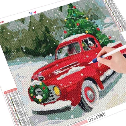 Peinture diamant de noël, voiture d'hiver, décoration de maison, perceuse carrée complète, point de croix 30x30CM red