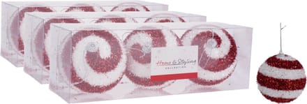 9x stuks gedecoreerde kerstballen rood/wit kunststof diameter 10 cm - Kerstboom versiering