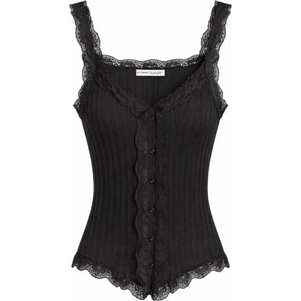 Aangesloten mouwloze kanten geribde blouse met knopen