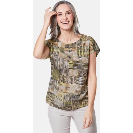 Blouse - taupe / gedess. - Gr. 46 van Goldner Fashion