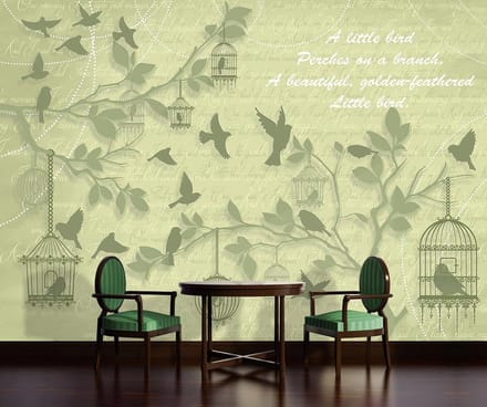 Birds Trees Green Photo Wallcovering