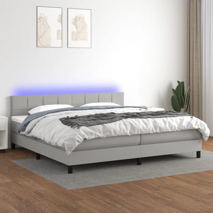 vidaXL - Boxspring - met - matras - en - LED - stof - lichtgrijs - 200x200 - cm