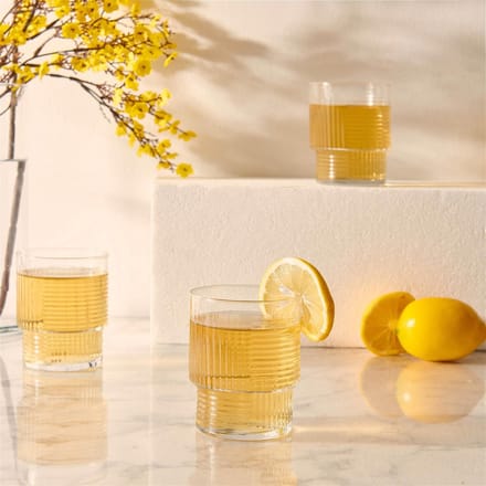 Longdrinkglazen Geribbelde Drinkglas - Ripple/Riffle - 3 stuks 230 ml stapelbaar