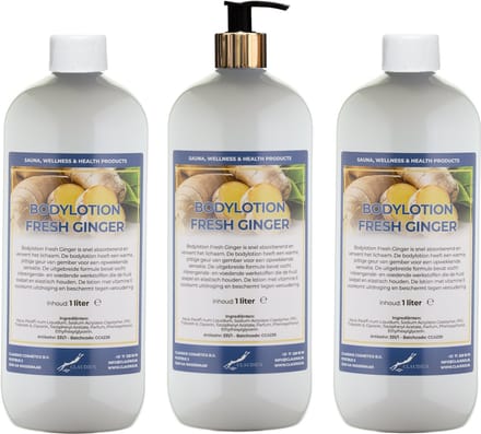 Bodylotion Fresh Ginger 1 Liter - met gouden pomp - set van 3 stuks