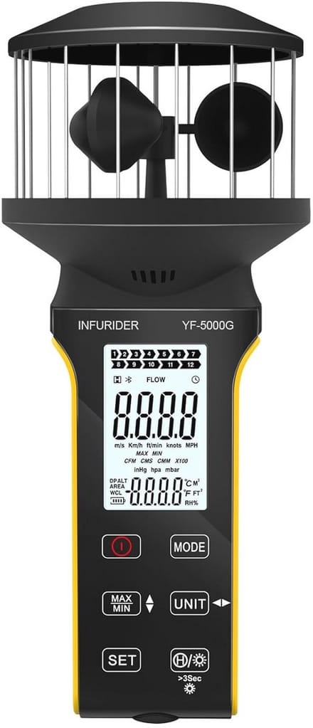 Draagbare Digitale Windsnelheidsmeter met Antistoftoets en Oplaadfunctie voor Windvolume, Kou en Temperatuur