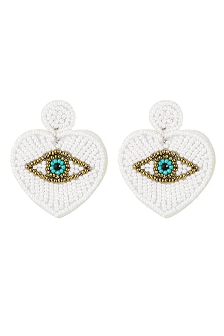 Heart Eye kralen oorbellen - statement oorbellen- kralen - beaded - party - wit