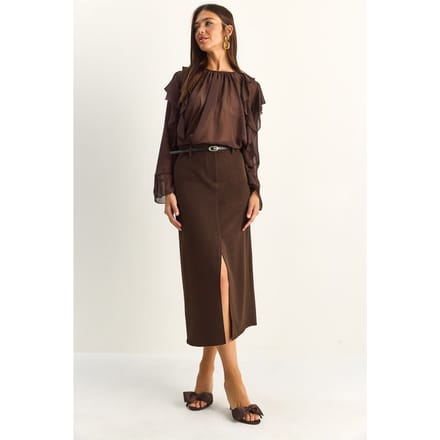 Hoog-waisted Midi Pencilrok met Split
