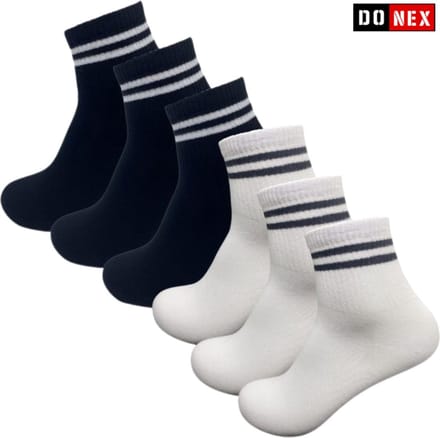 DONEX® Quarter Sneakersokken - 6 paar - Mix Zwat & Wit Gestreept- Maat 39-42