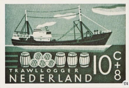 Briefkaart met afbeelding Treiler postzegel