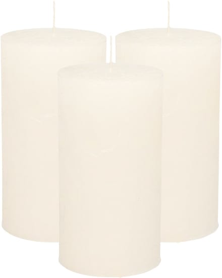 Atmosphera Stompkaars/cilinderkaars - 3x - wit - 7 x 13 cm - rustiek model